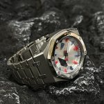 Ga2100 All Silver Stainless Steel Case Red & Blue Marker