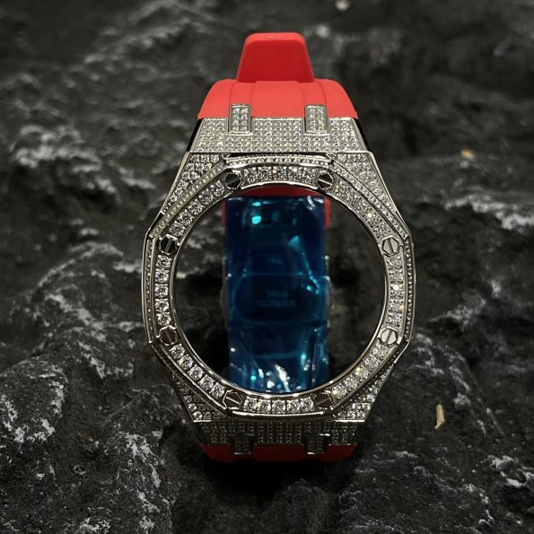 Ga2100 Silver Diamond Case Red Rubber